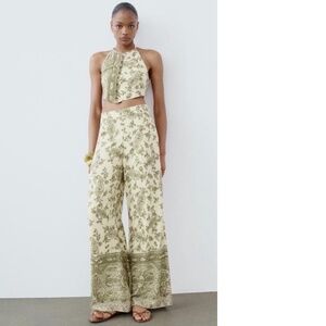 Zara PRINTED WIDE LEG PANTS